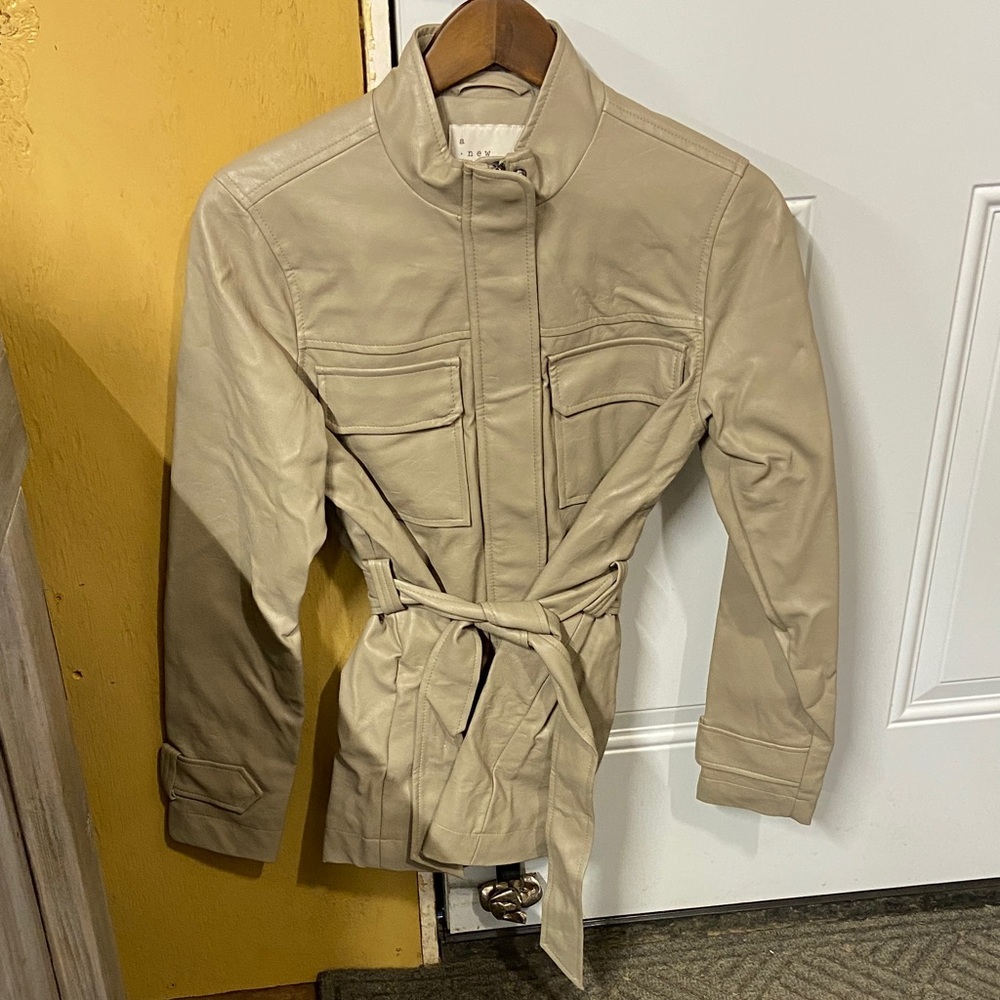Womens Tan Jacket with Belt -pleather